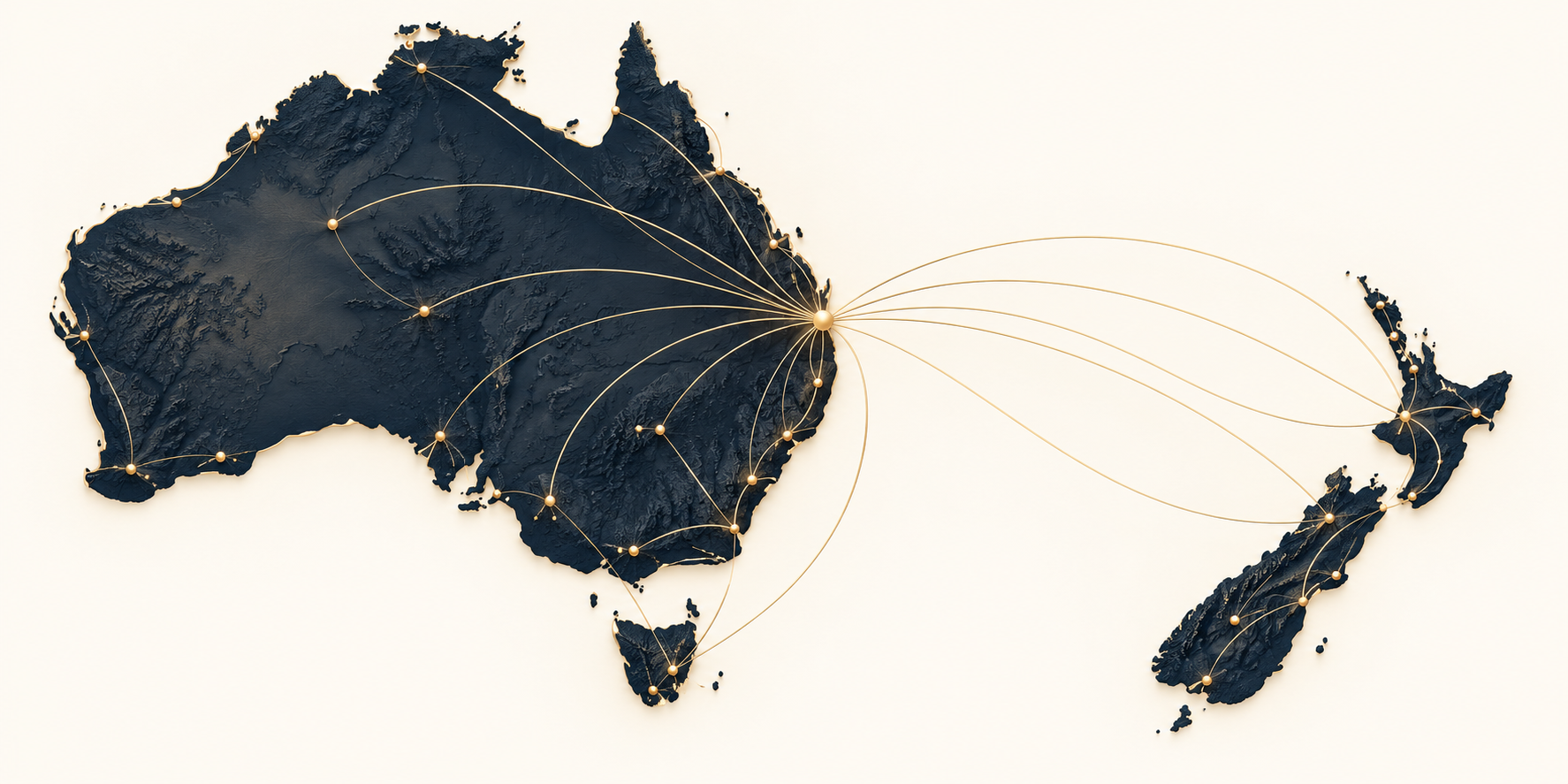 Illustration of connections between our Sunshine Coast team and local travel partners across Australia and New Zealand